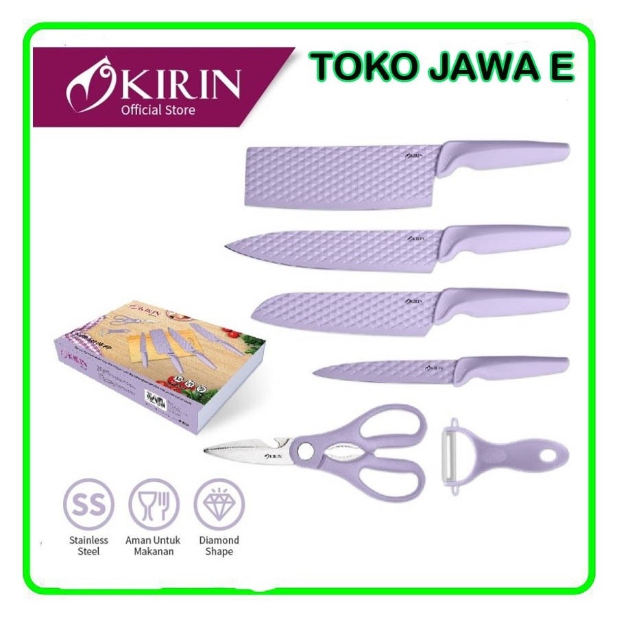 Terlaris PISAU SET KIRIN/KNIFE SET KIRIN Stenlies Steel Knife 6 Pcs - Ungu & hijau