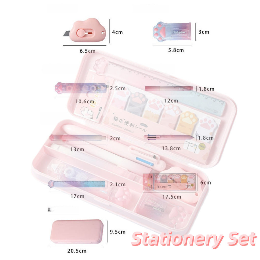 

1set Cute Stationery Set Pencil Case Ruler Pen Pencil Sharpener Sticky Note Stationery Kit For Kids Back to School Learning Gift