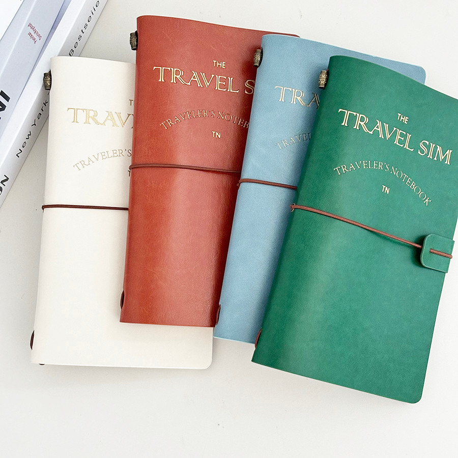 

TN/Passport Traveler's Notebook, SIM Leather Pockets Note Book Set, 32 Sheets Blank Refill Papers, Handbook With Straps Statione