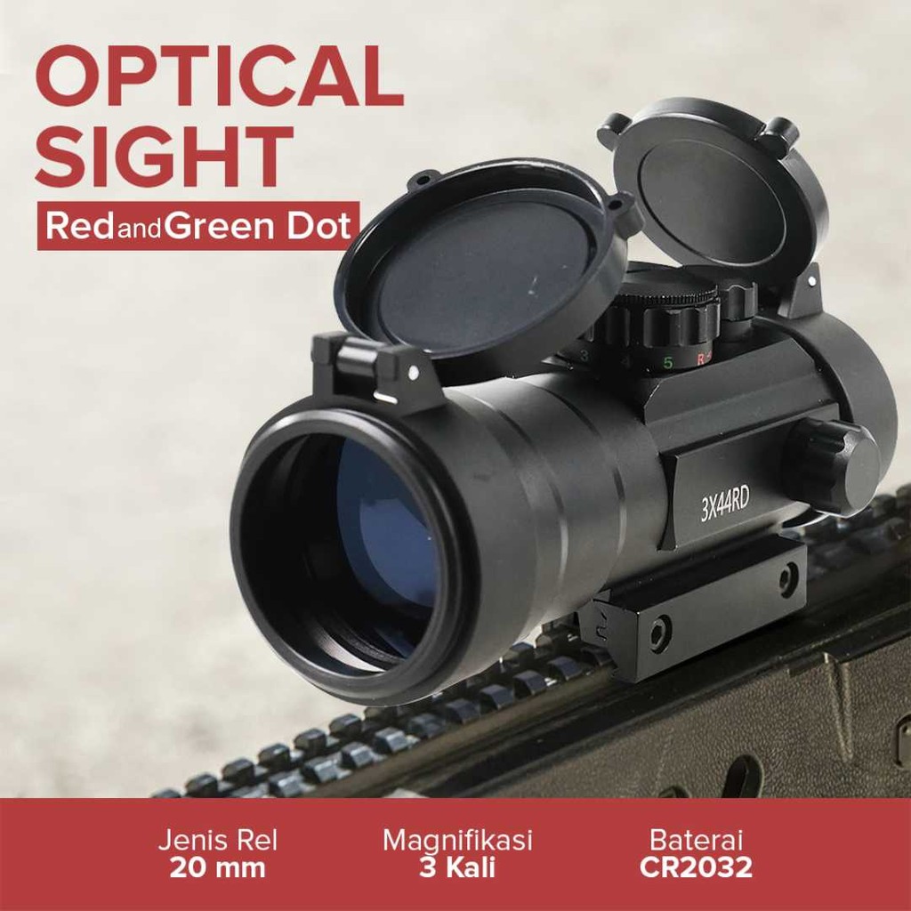 {ORI} Telescope Jarakm Jauh Bushnell Red Green Dot Laser Gun Optical Sight Mount Rifle 3x44 - 3X44RD