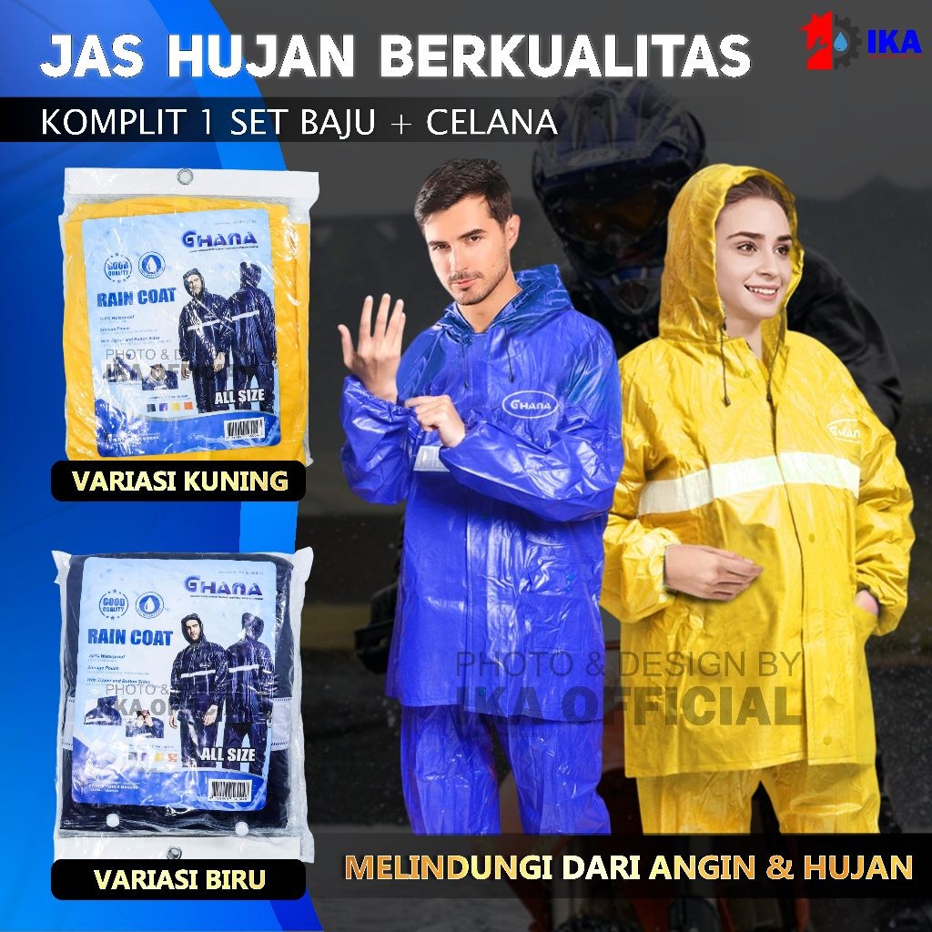 Jas Hujan Serbaguna GHANA / All Size / Jas Hujan Jumbo GHANA Jas Hujan Baju Celana Warna PVC - Rain 