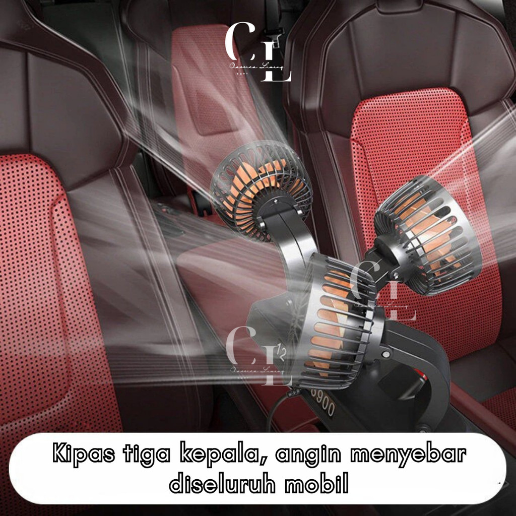 [CLM] Kipas Angin Mobil 3 Kepala 12/24V Kipas Pendingin Truck USB Dashboard Rotasi 360 Fan Car Cooli