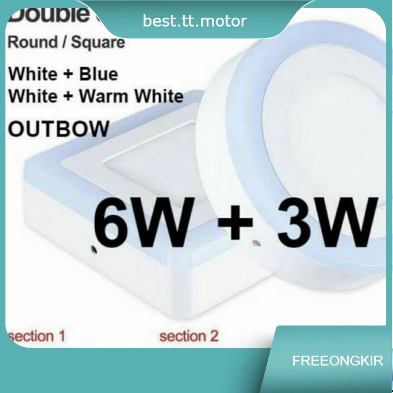 Lampu Downlight LED panel 2 warna cahaya outbow 6W + 3W cahaya biru kotak