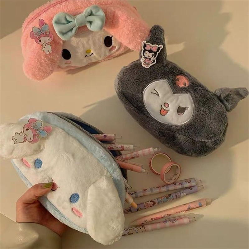 

Kuromi Melody Cinnamoroll Pencil Pouch Large Capacity Pen Case Cute Plush Cosmetic Bag Girls Student Supplies Stationery Gift