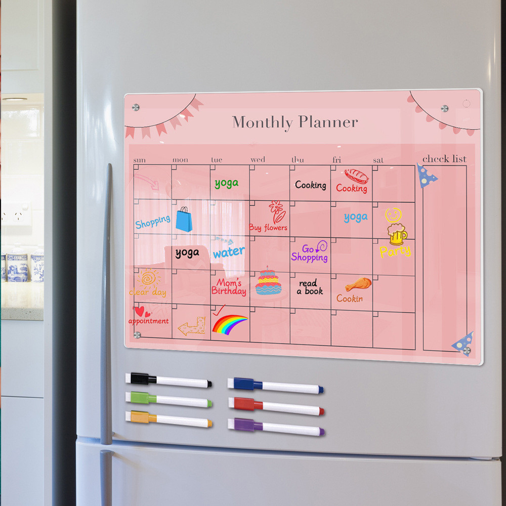 

A3 Clear Acrylic Magnetic Fridge Board Planner Reusable Magnetic Dry Erase Board Schedule Transparent Acrylic Fridge Message