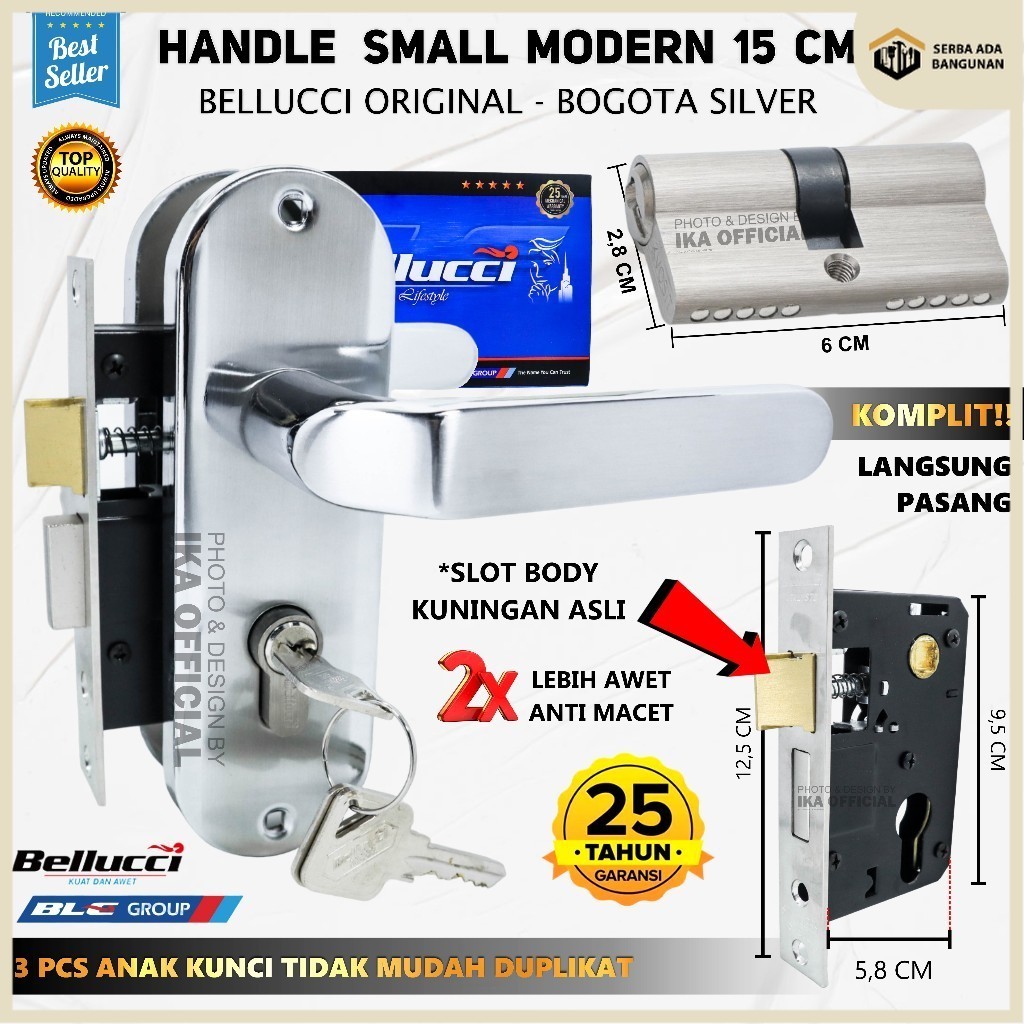 SAB Kunci Pintu kecil Silinder Bellucci Bogota NP l Gagang Rumah l Handle Full Set I Kunci pintu kam