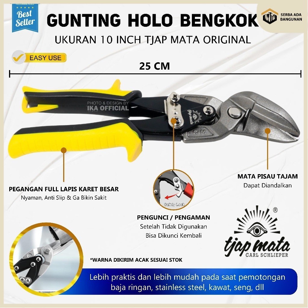 SAB Tjap Mata Gunting Baja Ringan 10 Inch Holo Hollow Seng / Gunting Baja Ringan Bengkok / Gunting H