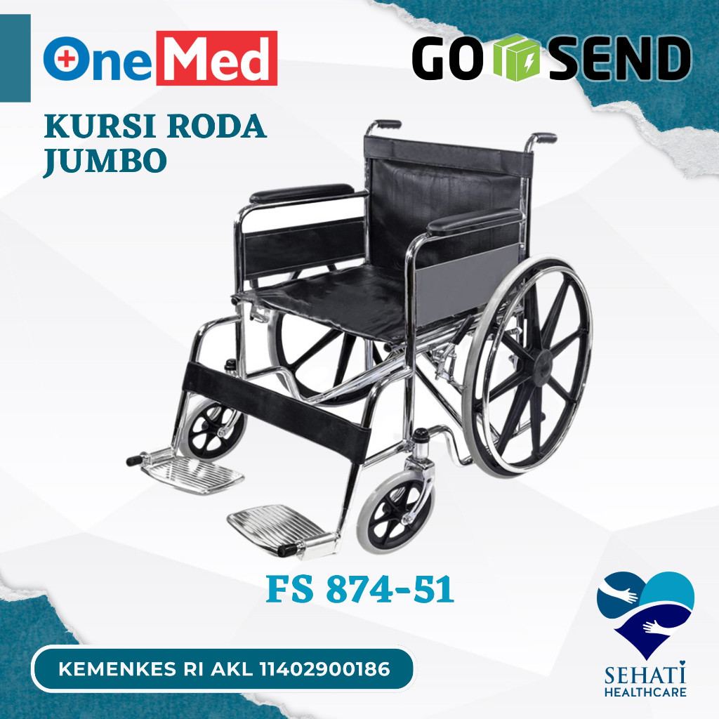 GOJEK ONLY Onemed Kursi Roda FS874-51 Standar Jumbo Besar Orang Gemuk Wheel Chair Alat Bantu Jalan S