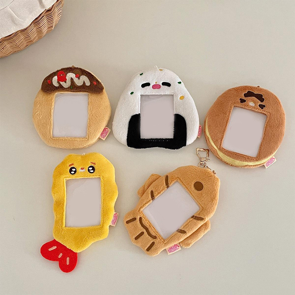 

INS Fish Rice Ball Plush Photocard Holder Kpop Idol Photo Sleeve Protective Case Student ID Card Cover With Keychain Pendant