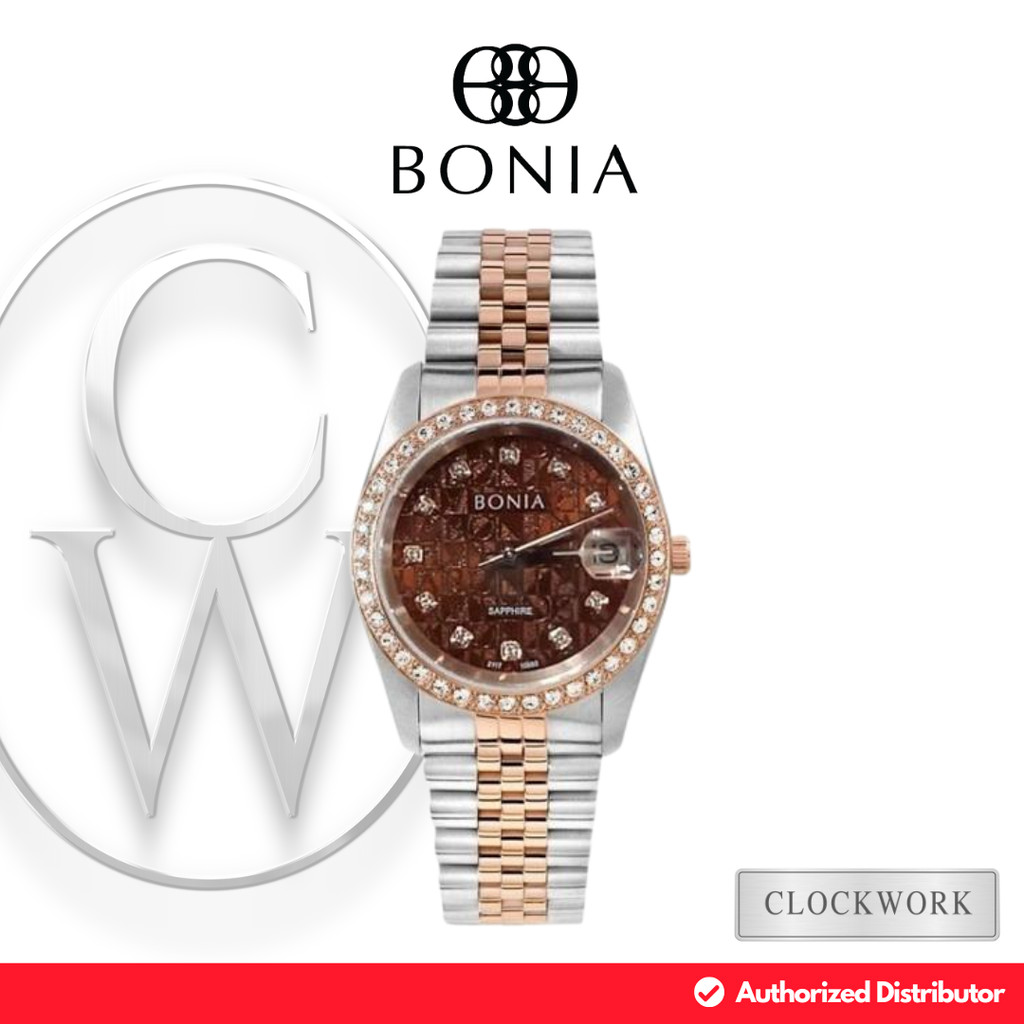 Jam Tangan Wanita BONIA B10550-3646S Rantai Mewah Formal Couple Kombinasi Silver dan Rosegold Dial C