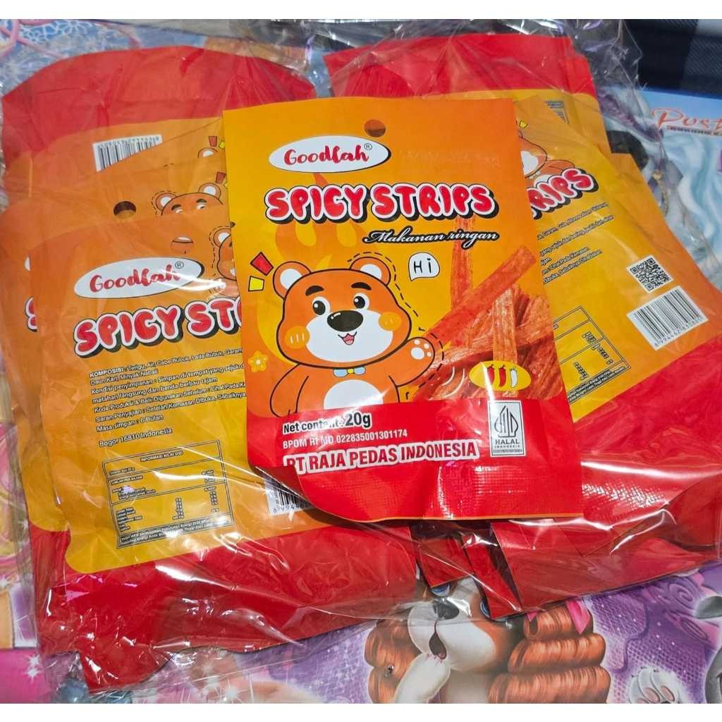 

Spicy Strips Trips Snack godlah makanan ringan raja pedas Renceng Vegetarian Gluten Stik
