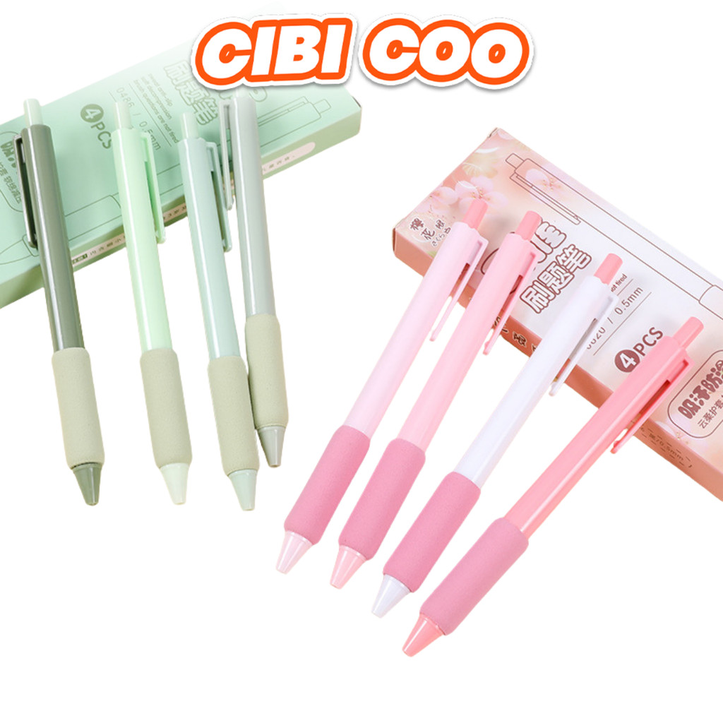 

CIBICOO Pulpen Tinta Hitam H1038 Set 4 Pcs Pena 0.55mm Alat Tulis Sekolah Dan Kantor Anti Bocor Pulpen Anti Slip Gel Retractable Cepat Kering