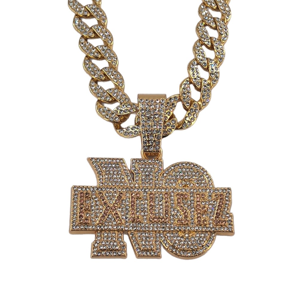 Fashion Melebih-lebihkan NO EXCUSEZ English Letter Pendant dengan 5mm Twist Chain Hip Hop Full Diamo