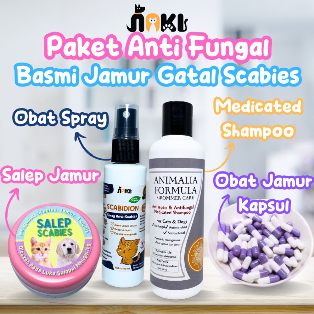 PAKET BASMI JAMUR KUCING ANJING SHAMPOO JAMUR + OBAT KAPSUL JAMUR + OBAT SPRAY JAMUR + SALEP JAMUR