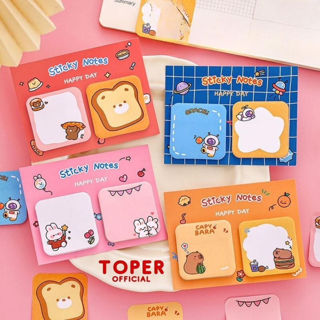 

TOPER Sticky Notes Isi 60 Lembar Model Kotak Persegi Lucu Full Color Stick Note Catatan Tempel Berwarna Happpy Day Cute Aesthetic Estetik