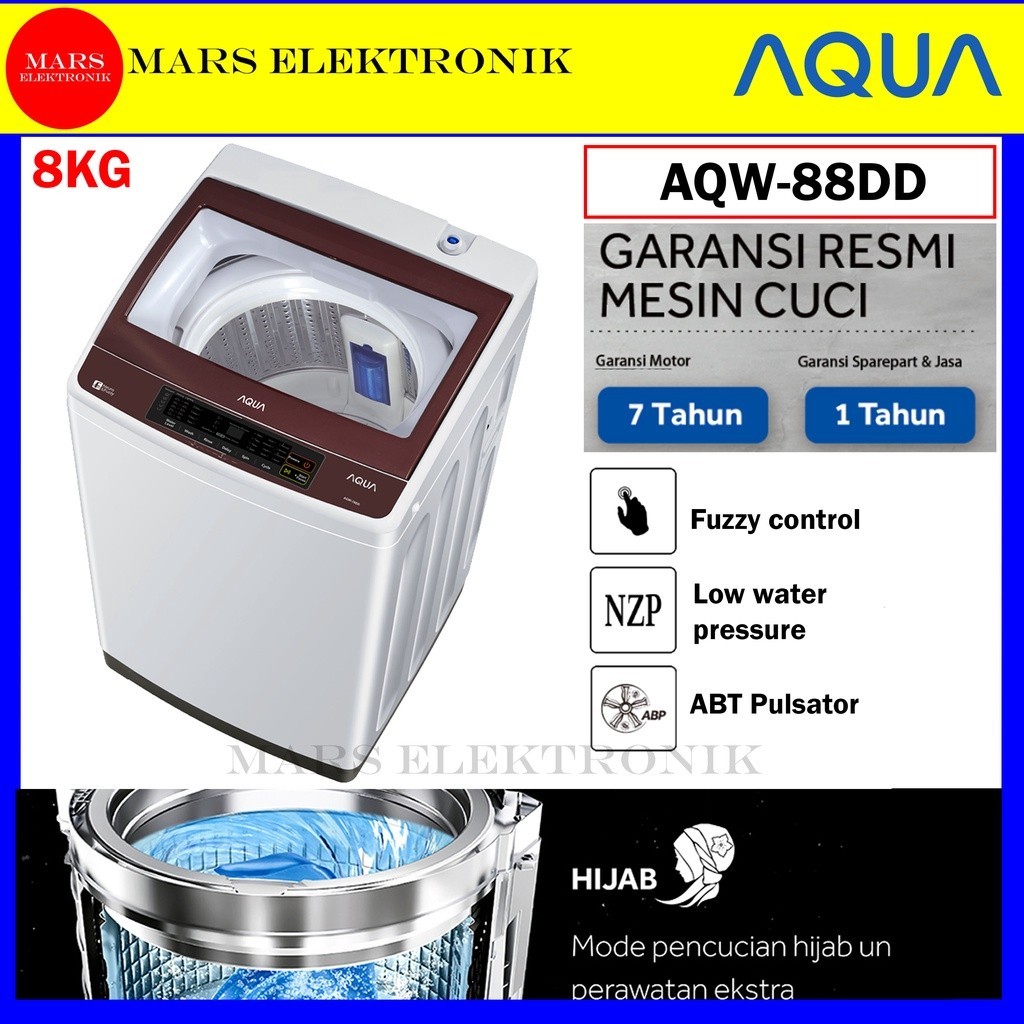 MESIN CUCI AQUA AQW-88DD - 8 KG - HIJAB MODE - MESIN CUCI 1 TABUNG - AQW 88 DD - AQW88DD - READY