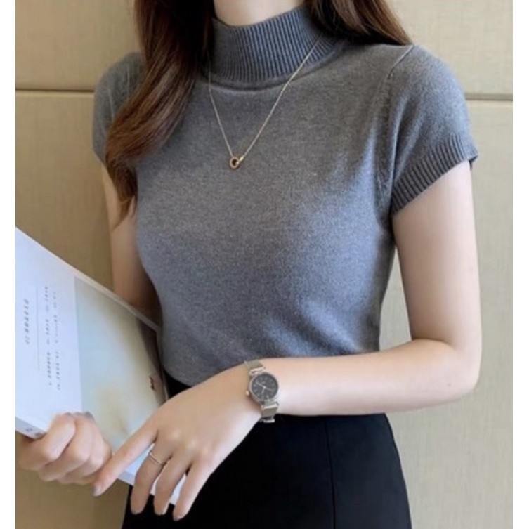 Hanaiso Kaos Turtleneck CARENINA Rib Tshirt Kaos Turtle Neck Wanita Formal Casual Dalaman Blazer Jas
