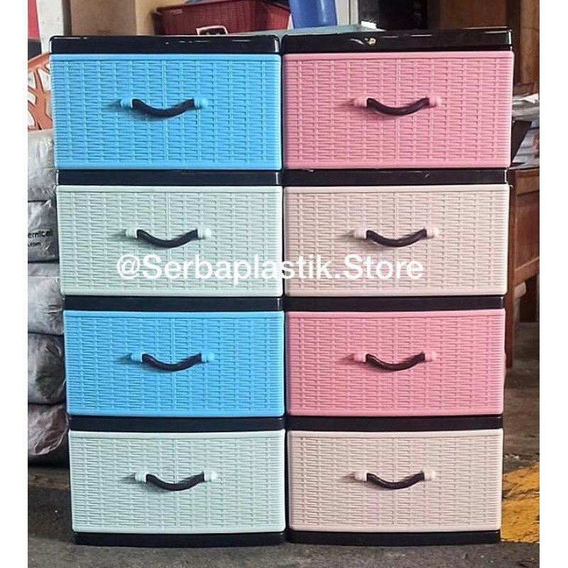 HK87DE34 Laci plastik / Laci rotan tikar / lemari pakaian plastik / laci susun warna pastel / laci b