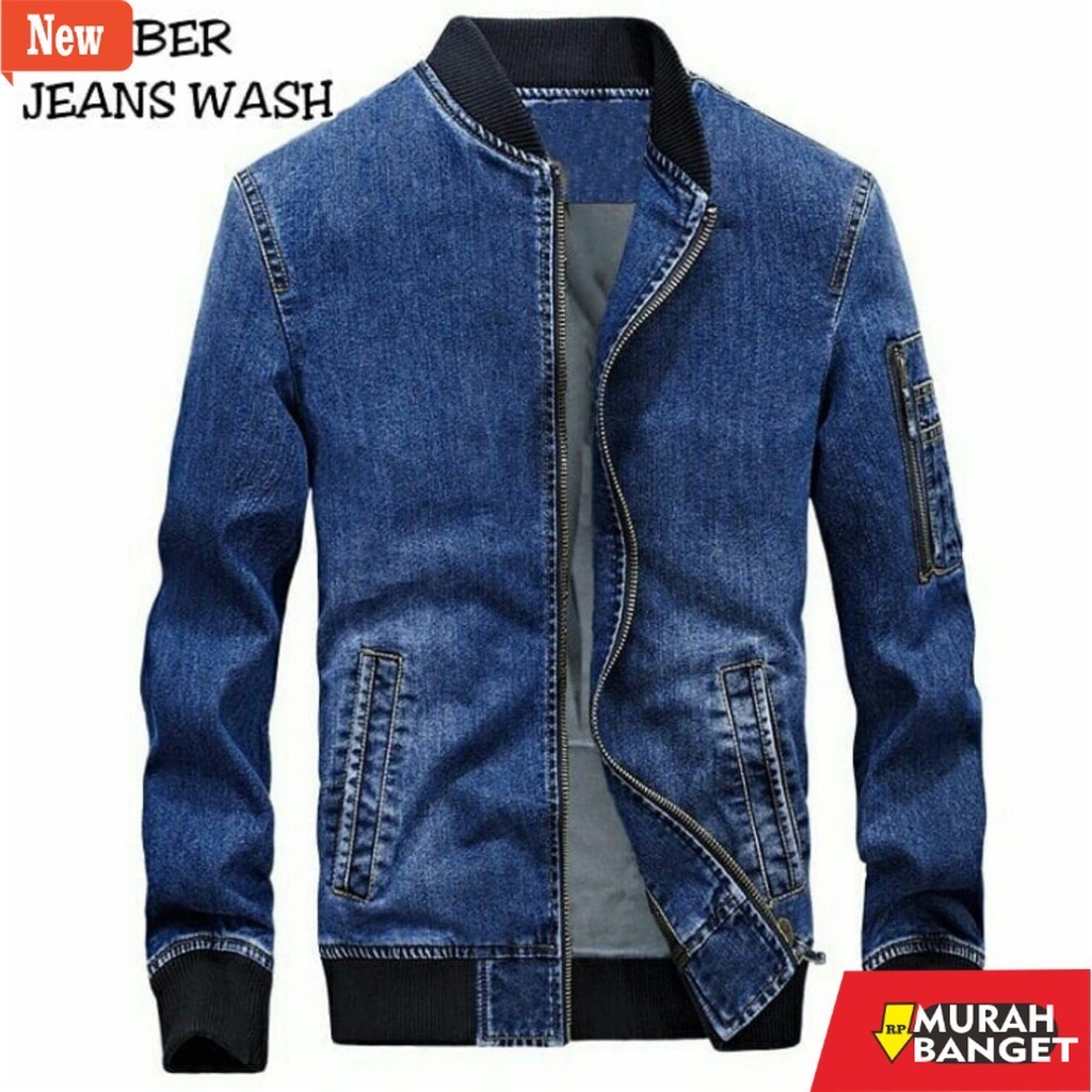 jaket kulit pria garut JAKET BOMBER JEANS POLOS/ JAKET BOMBER JEANS PRIA TERBARU 
