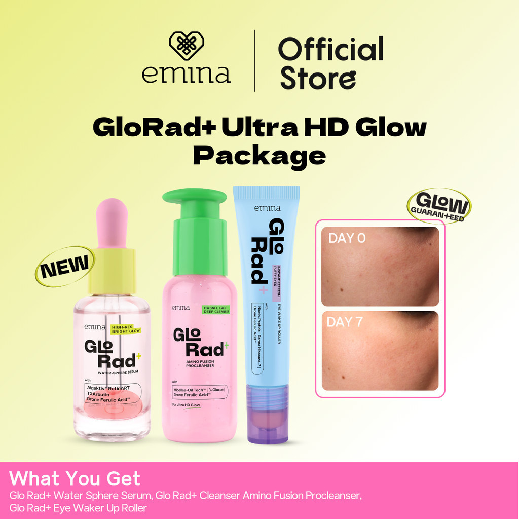 Emina [GLORAD+ Ultra HD Glow Package] - High-Res Bright Glow Water-Sphere Serum, Hassle Free Cleanse