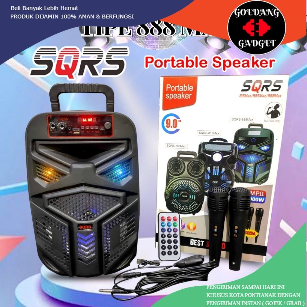 SPEAKER BLUETOOTH WIRELESS SQRS 9INCH BONUS 2 MIC KARAOKE SPEKER BLUTOT 2 MIX KAROKE
