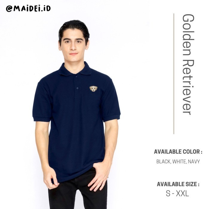 Unisex kaos polo shirt bordir anjing Golden Retriever by Maidei