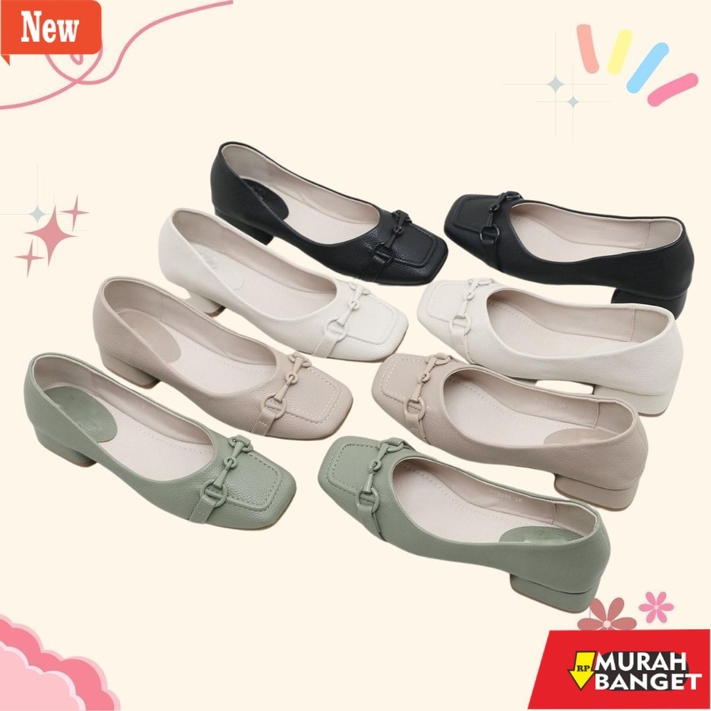 sepatu kerja pria yg viral- A208 GDS  SEPATU Wanita Kerja Kulit Hak Tahu Rendah Sol 3 Cm Pantofel Ku
