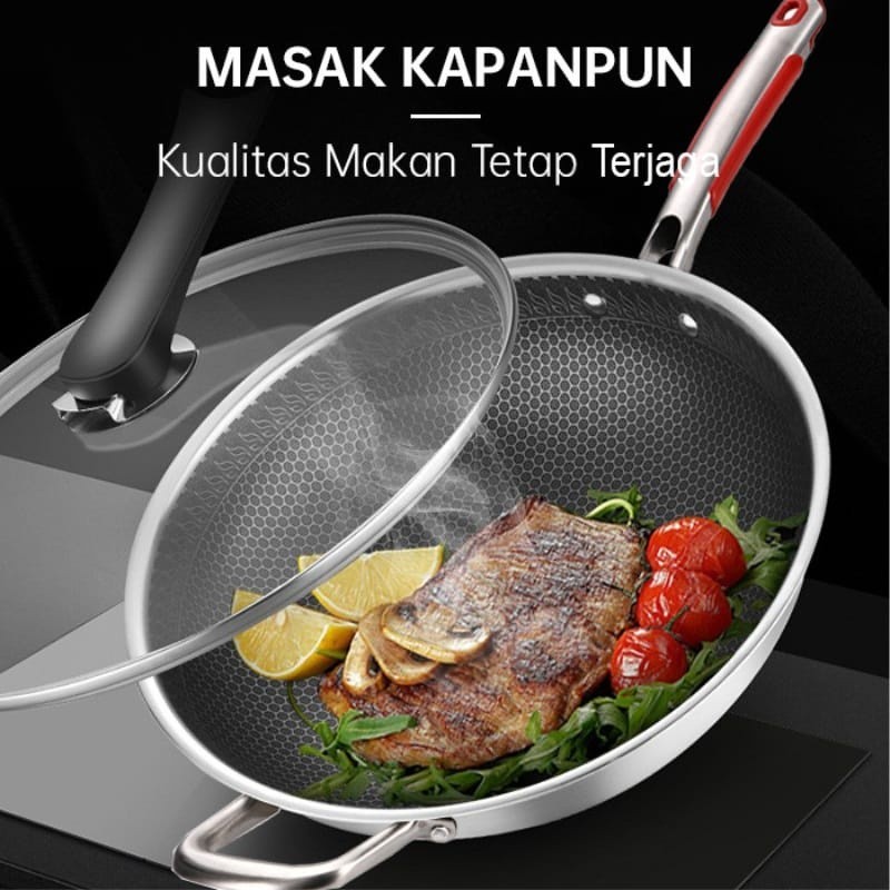 COD TERBARU MURAH JUMBO TEFLON TEBAL Teflon Stainless Steel plus tutup kaca WAJAN Ukr 34cm/28cm  Waj