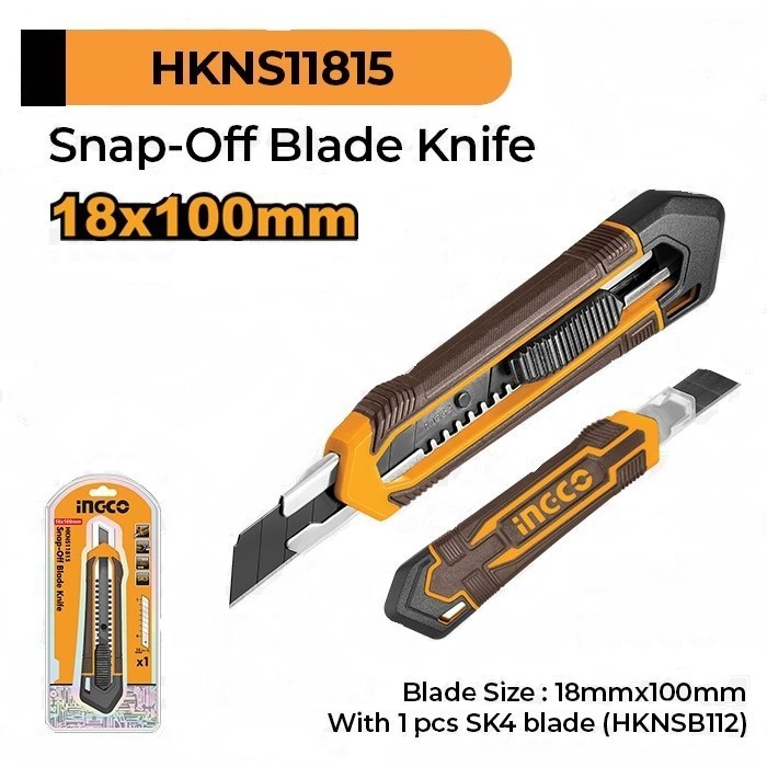 

Ingco HKNS11815 Cutter Besar 18mm Snap Off Blade Knife Auto Lock