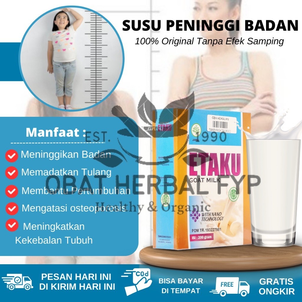 

Suplemen Peninggi Badan Obat Peninggi Badan Suplemen Penumbuh Tinggi Badan, Susu Kambing Etaku Tingkatkan Kepadatan & Kesehatan Tulang Sendi, susu tinggi badan BPOM Original, Suplemen obat peninggi badan(Gratis Ongkir)Free shipping
