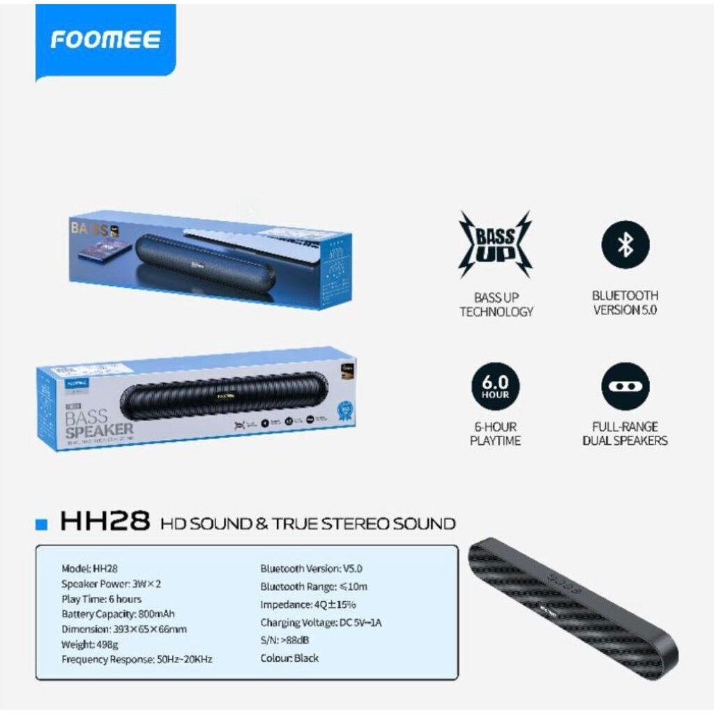 0FOOMEE HH28 Bluetooth Speaker Bass HD Sound & True Stereo Sound
