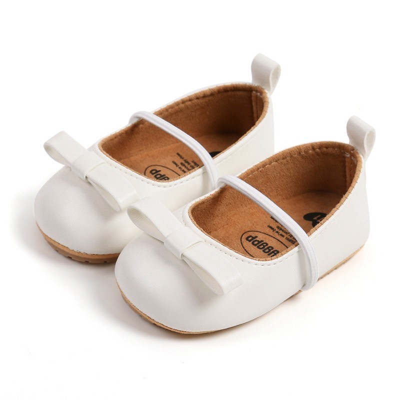Baby Girl Leather Shoes Vintage Classic Bow Decor Princess Style Shoes Rubber Bottom Anti-Slip First