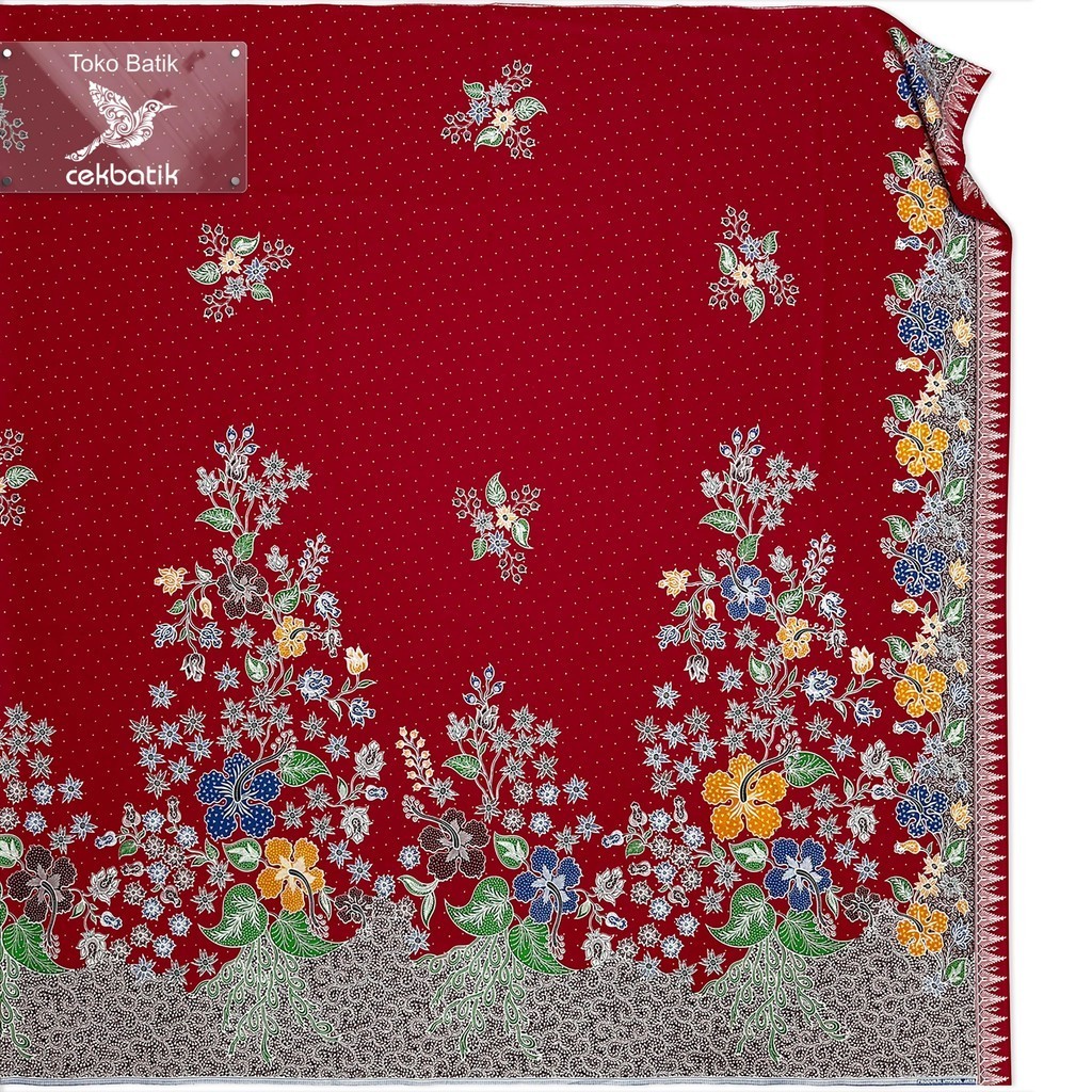 kain batik - Motif Modern Bunga Anggun Manis Polkadot Dasar Merah