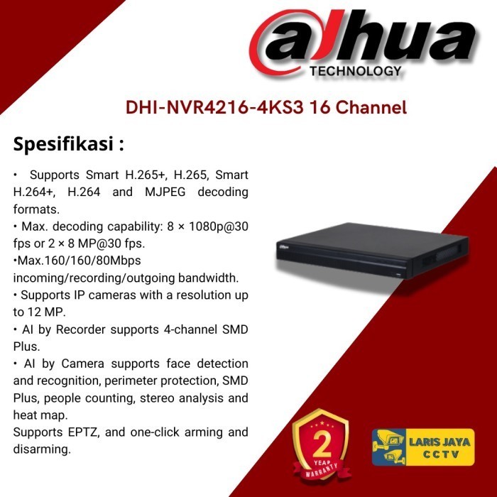 NVR Dahua 16 Channel DHI-NVR4216-4KS3 4K Series