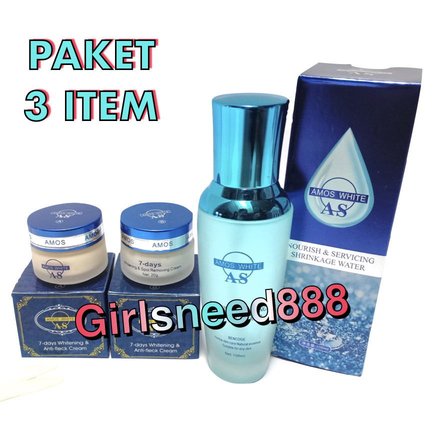 Paket Hemat 3 in 1 Amos White Day Night Cream & Toner Nourish & Servicing Shrinkage Water GirlsNeed8