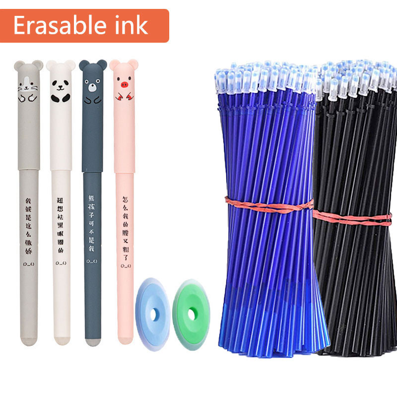 

4+2+20 Pcs/Set Kawaii Erasable Gel Pens 0.35mm Waterproof Blue/Black/Red Gel Ink Stationery School supplies for Office Student