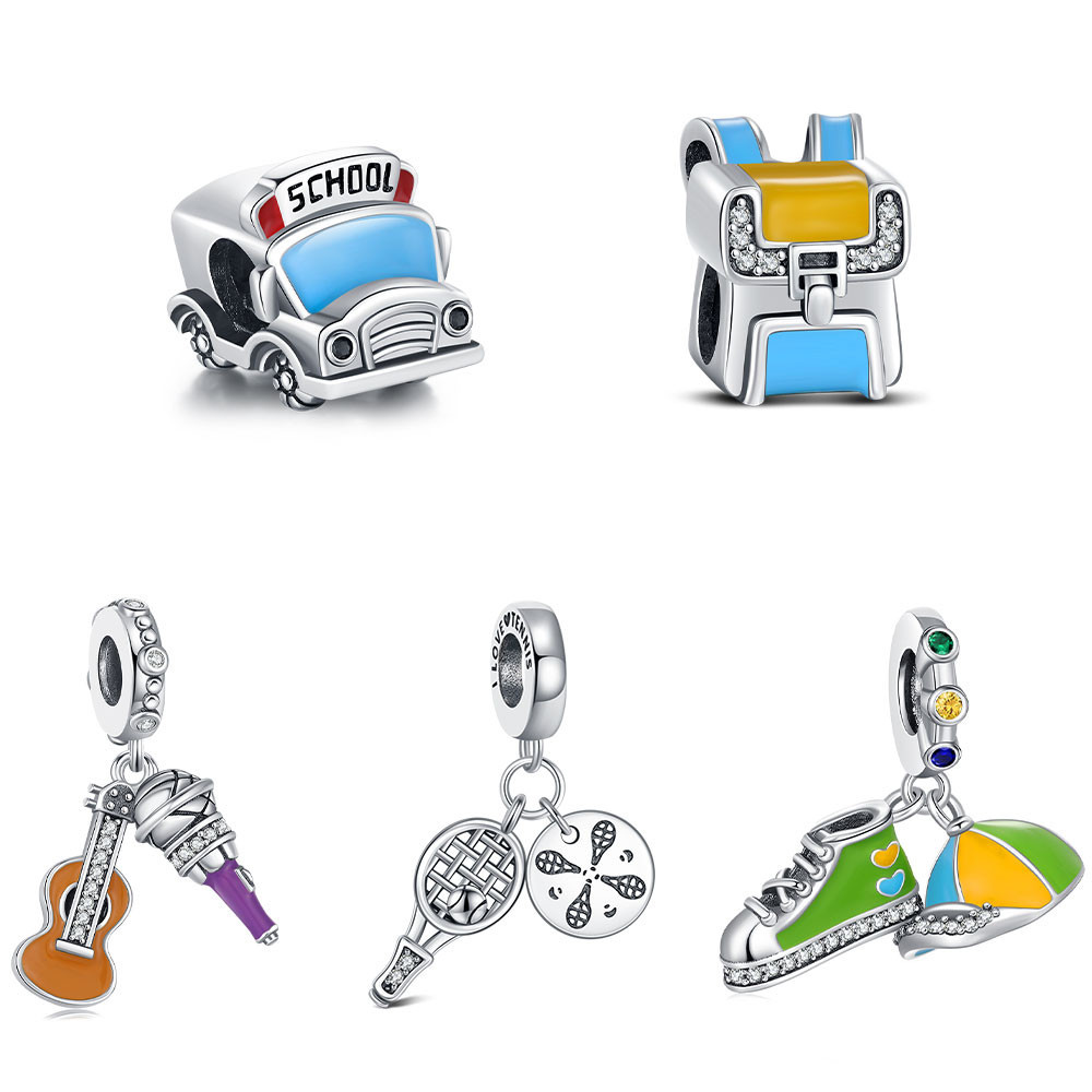 School Charm Fit Bracelet DIY Jewelry Fashion For student Fine Pendant Bag Bus Bead School Gift Clas