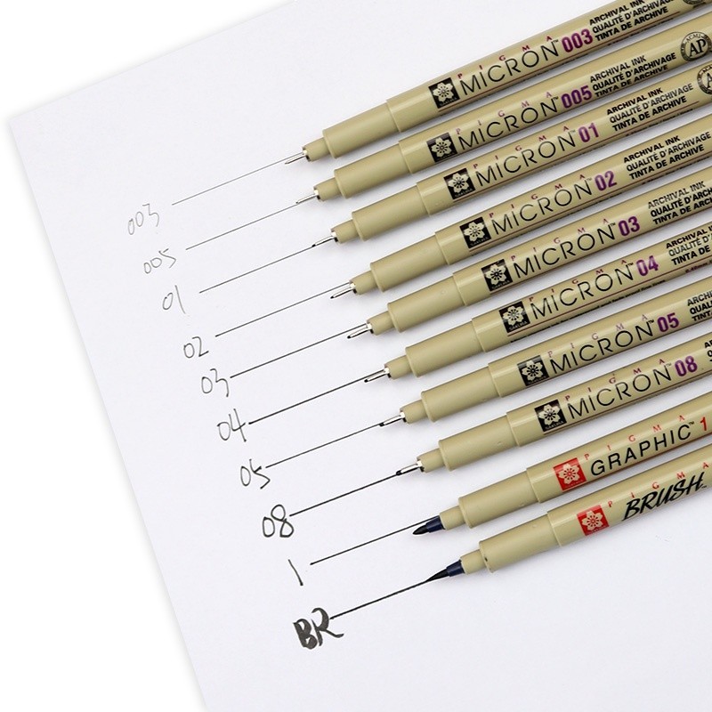 

HJK Sakura Pigma Micron Drawing Pen (Tip 0.05 0.03 0.1 0.2 0.3 0.4 0.5 0.8 PN & Brush ) Black Hitam