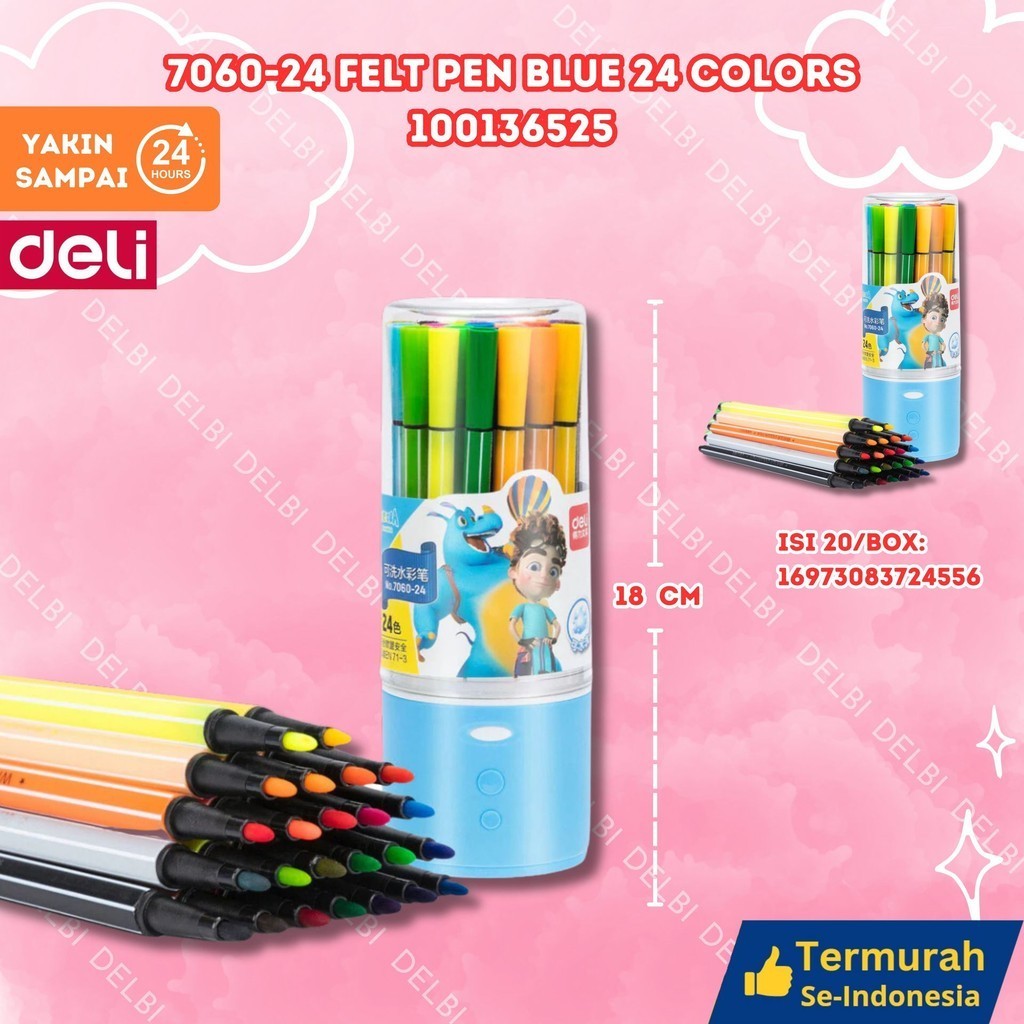 

Deli Hexagonal Watercolor Marker Pen Spidol Warna 7060-24 FELT PEN BLUE 24 COLORS