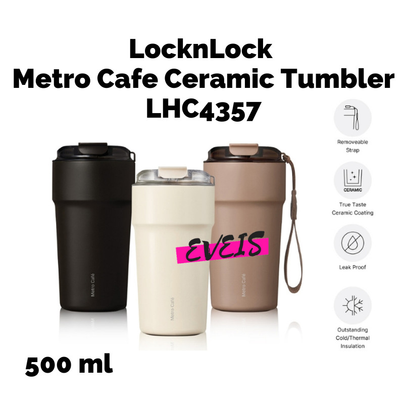 LocknLock Metro Cafe Ceramic Coating Tumbler 500ml - LHC4357 - Termos Air Minum Panas dan Dingin