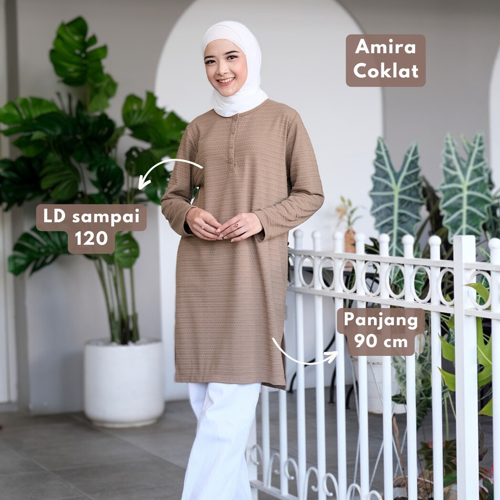 BESTPROMO Amira Tunik Wanita Kaos Lengan Panjang Motif Jumbo KL-28 Muslimah Kancing Busui Kaudia