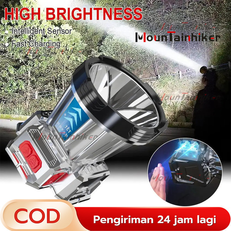 Headlamp LED 1200W Super Terang - Jarak Jangkau 30000m & USB/Type-C Rechargeable - Tahan Air IPX4 un