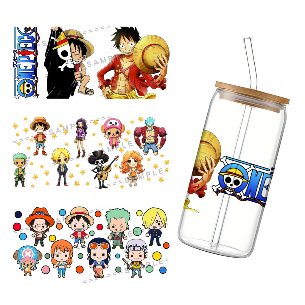 

Japanese Cartoon One Piece UV DTF Transfer Sticker Waterproof Transfers Decals For 16oz Glass Cup Wrap Stickers