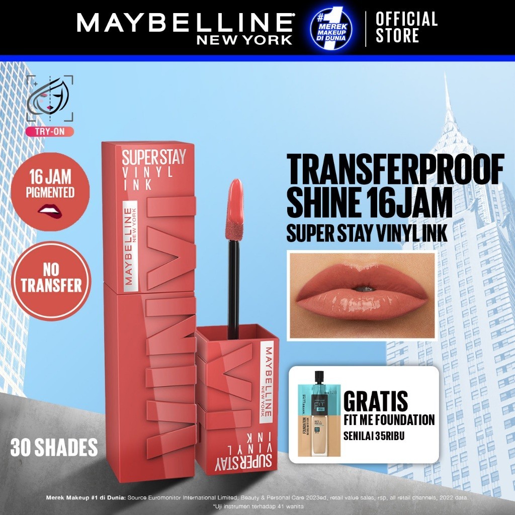 Maybelline Superstay Vinyl Ink 4.2 ml | Bundling Maybelline Vinyl Ink + Maybelline Fit Me Cushion