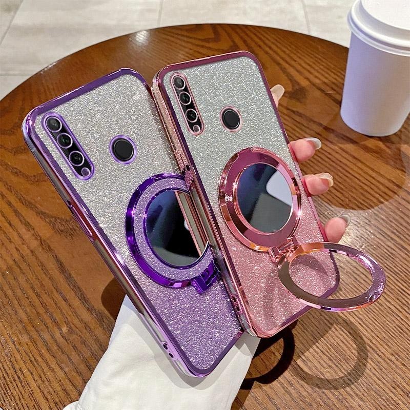 Casing Huawei Y9 Prime 2019 Case With Mirror + Fashion Premium Glisten Sequin Luxury Plating Softcas