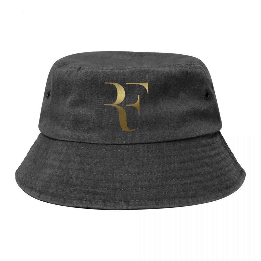 Men Women RF Roger Federer Cotton Bucket Hat Outfit Travel Headwear Tennis Lover Denim Fisherman Hat