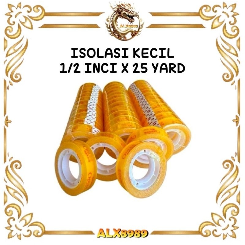 

ISOLASI KECIL LAKBAN BENING 1/2 INCI X 25 YARD TAPE SELOTIP SOLASI LEM KUAT