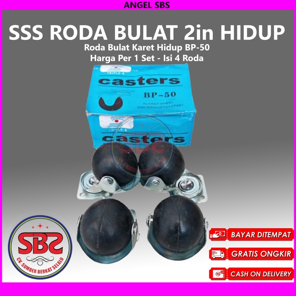 Roda Etalase Bulat Karet Hitam Roller Ball Caster 2 inchi Hidup isi 4 pcs Karet Hidup Hitam Triple-S