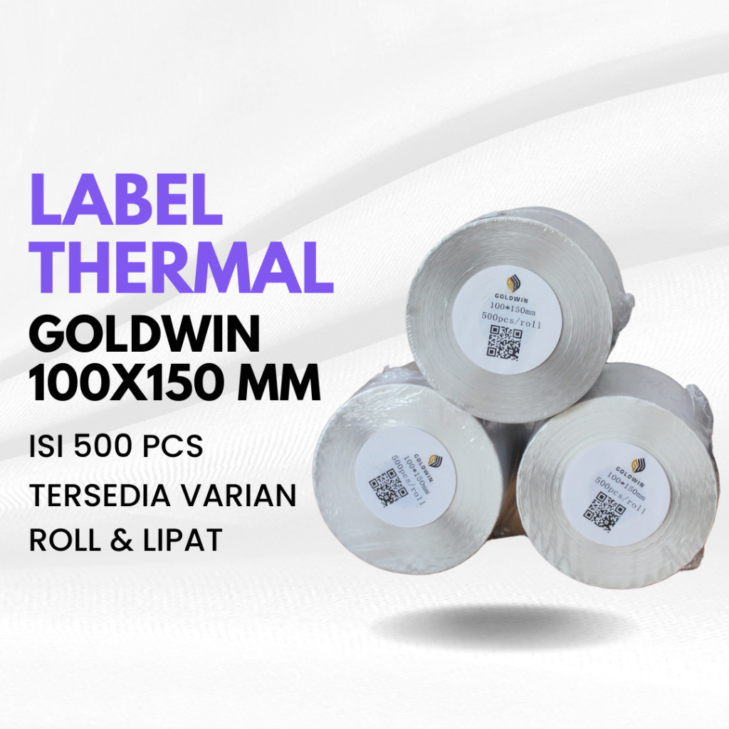 

(SKR) Goldwin Kertas Label Printer Thermal Polos 150 X 100 MM Isi 500 PCS Tempel Print Resi Barcode