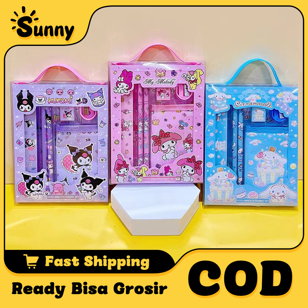 

6 in 1 Kotak Pensil Anak Stationery Set Set Alat Tulis Kartun Sanrio Perlengkapan Sekolah yang Lucu